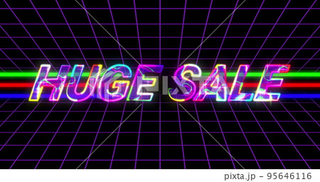 Golden Huge Sale Advertisement on Retro Eighties Background 95646116