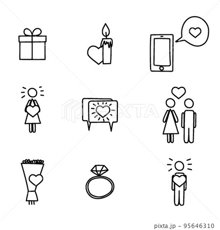 hand drawn icons about love, heart, messages hand drawn icons about love, heart, messages 95646310