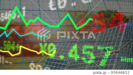 Image of data processing over solar panels Image of data processing over solar panels 95646652