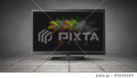 Illustration of television screen with blurred palm trees against gray background, copy space Illustration of television screen with blurred palm trees against gray background, copy space 95646884