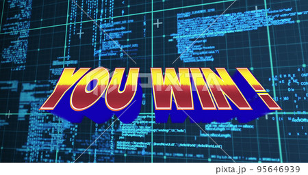 Illustration of you win text with grid pattern over computer programming language Illustration of you win text with grid pattern over computer programming language 95646939