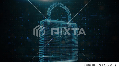 Illustration of digital padlock with numbers and letters against abstract background 95647013