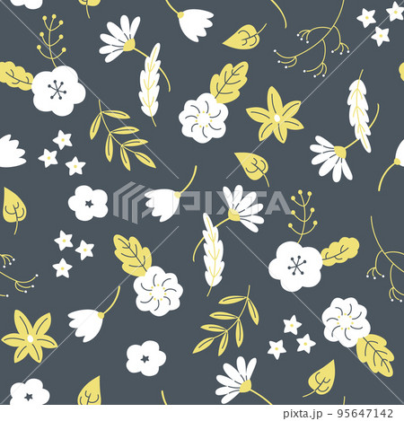 ボタニカルな草花柄のシームレスパターン 95647142