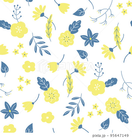 ボタニカルな草花柄のシームレスパターン 95647149