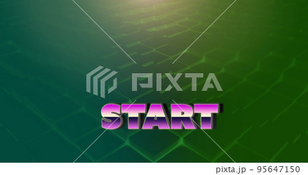 Illustration of start text with lens flare over 3d illuminated geometric shape, copy space 95647150