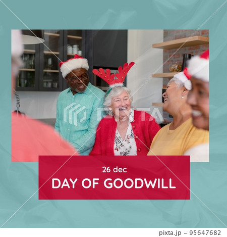 Square image of diverse people wearing santa claus hats an day of goodwill text Square image of diverse people wearing santa claus hats an day of goodwill text 95647682