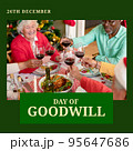 Square image of diverse group of people wearing santa claus hats and day of goodwill text 95647686