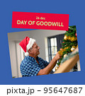 Square image of caucasian senior men wearing santa claus hat an day of goodwill text 95647687