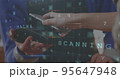 Cashier scanning a bar code from a phone 4k 95647948