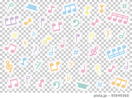 Colorful notes, rests and symbols sticker style 95649368