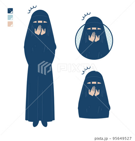 ニカブを着たイスラム教徒の女性が口をおさえて驚いているイラスト ニカブを着たイスラム教徒の女性が口をおさえて驚いているイラスト 95649527