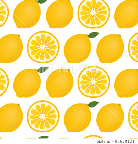 レモン葉っぱ付きと断面のパターンのイラスト素材