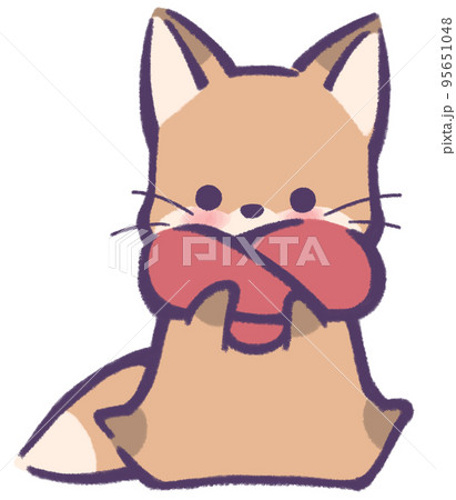 マフラーを巻いた座っているきつね マフラーを巻いた座っているきつね 95651048