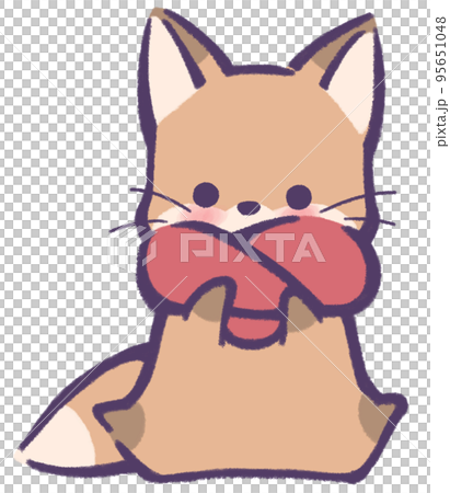 A sitting fox wrapped in a scarf 95651048