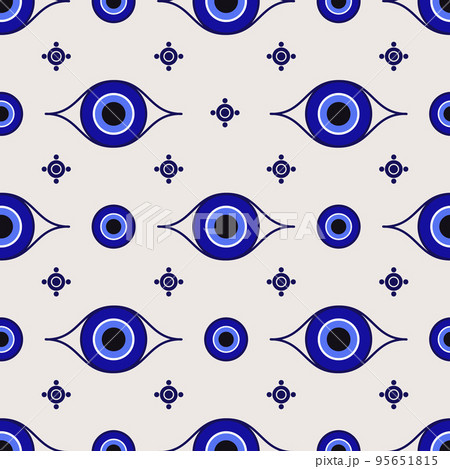 Evil eye ethnic pattern. Mystic greek blue amulet. Turkish traditional print. Symbol of protection. Vector seamless background. Evil eye ethnic pattern. Mystic greek blue amulet. Turkish traditional print. Symbol of protection. Vector seamless background. 95651815