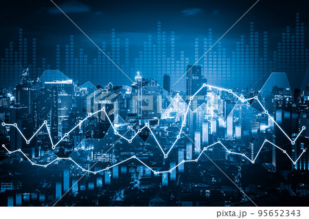 Digital screen and graph overlap modernistic cityscape for business concept. Digital screen and graph overlap modernistic cityscape for business concept. 95652343