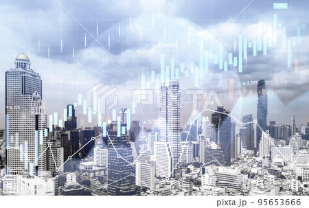 Financial graphs overlap with modernistic urban area for business concept. 95653666