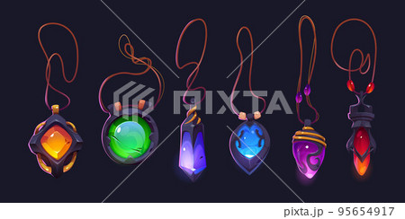 Magic amulets, witch pendants with crystals 95654917