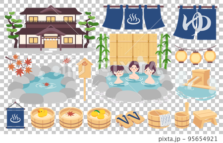 Hot spring illustration material set 95654921