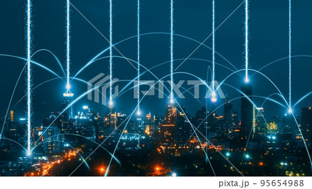 Smart digital city with connection network reciprocity over the cityscape Smart digital city with connection network reciprocity over the cityscape 95654988