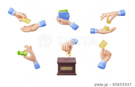 3d render hand with coins and bills isolated set 3d render hand with coins and bills isolated set 95655037