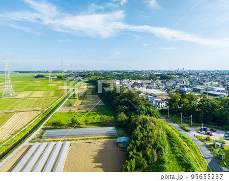 農業用地と住宅地の空撮(ドローン) 95655237