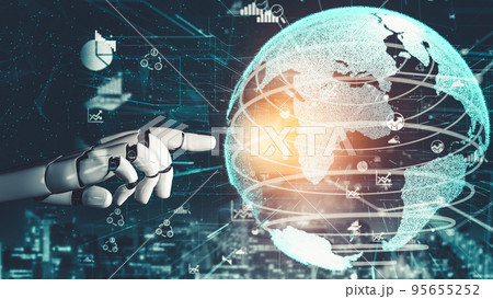 Futuristic robot artificial intelligence revolutionary AI technology concept Futuristic robot artificial intelligence revolutionary AI technology concept 95655252