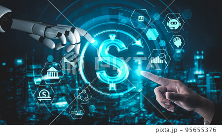 Futuristic robot artificial intelligence enlightening AI technology concept 95655376
