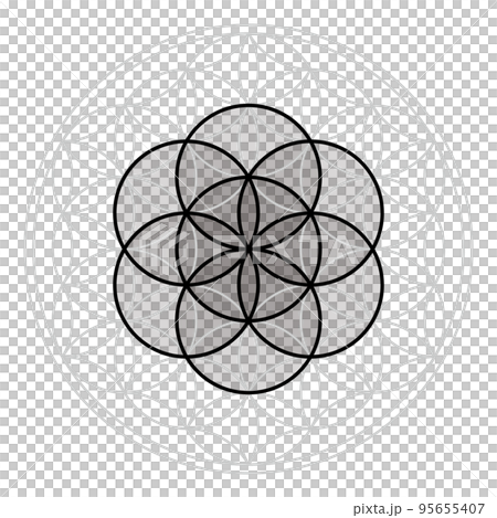 生命種子放在神聖幾何生命之花上，單色 95655407