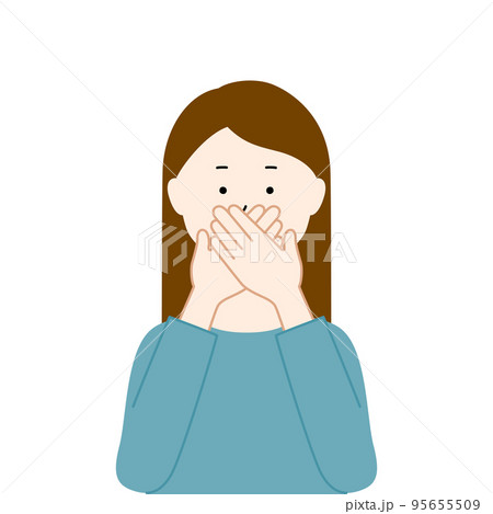 両手で口をふさいでいる女性のイラスト・言わざる(白背景・ベクター・切り抜き) 両手で口をふさいでいる女性のイラスト・言わざる(白背景・ベクター・切り抜き) 95655509