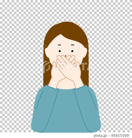 両手で口をふさいでいる女性のイラスト・言わざる(白背景・ベクター・切り抜き) 両手で口をふさいでいる女性のイラスト・言わざる(白背景・ベクター・切り抜き) 95655509