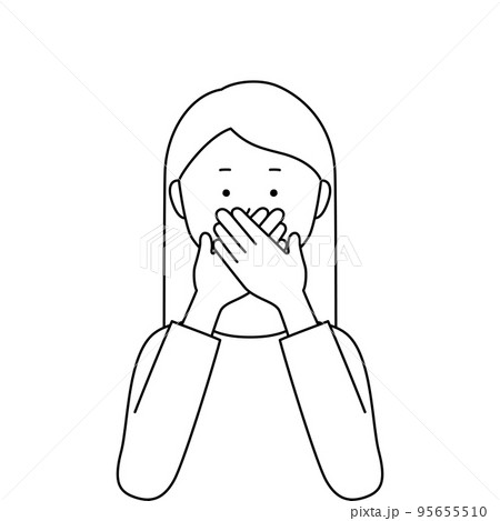 両手で口をふさいでいる女性のイラスト・言わざる(白背景・ベクター・線画・切り抜き) 両手で口をふさいでいる女性のイラスト・言わざる(白背景・ベクター・線画・切り抜き) 95655510