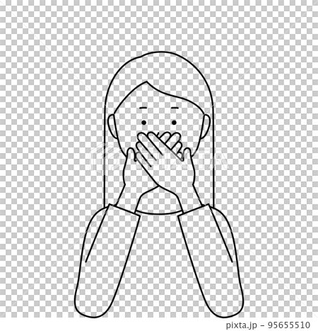 両手で口をふさいでいる女性のイラスト・言わざる(白背景・ベクター・線画・切り抜き) 両手で口をふさいでいる女性のイラスト・言わざる(白背景・ベクター・線画・切り抜き) 95655510