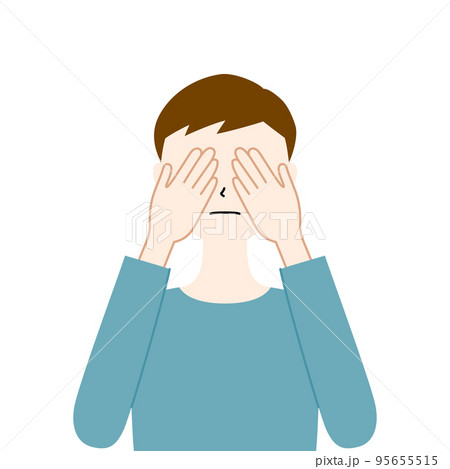 両手で目をふさいでいる男性のイラスト・見ざる(白背景・ベクター・切り抜き) 両手で目をふさいでいる男性のイラスト・見ざる(白背景・ベクター・切り抜き) 95655515