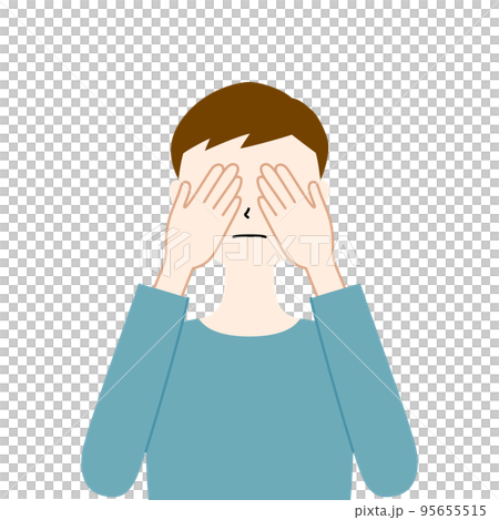 両手で目をふさいでいる男性のイラスト・見ざる(白背景・ベクター・切り抜き) 両手で目をふさいでいる男性のイラスト・見ざる(白背景・ベクター・切り抜き) 95655515