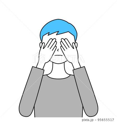 両手で目をふさいでいる男性のイラスト・見ざる(白背景・ベクター・切り抜き) 両手で目をふさいでいる男性のイラスト・見ざる(白背景・ベクター・切り抜き) 95655517