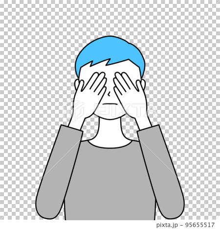 両手で目をふさいでいる男性のイラスト・見ざる(白背景・ベクター・切り抜き) 両手で目をふさいでいる男性のイラスト・見ざる(白背景・ベクター・切り抜き) 95655517
