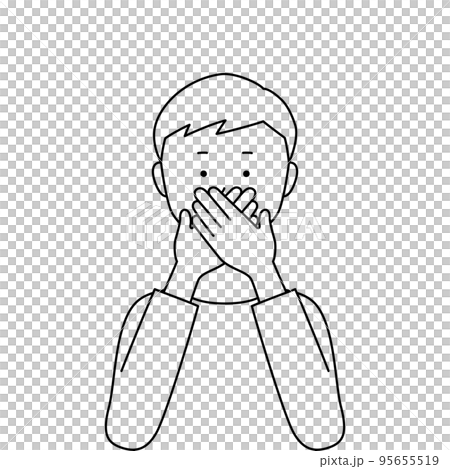両手で口をふさいでいる男性のイラスト・言わざる(白背景・ベクター・線画・切り抜き) 両手で口をふさいでいる男性のイラスト・言わざる(白背景・ベクター・線画・切り抜き) 95655519