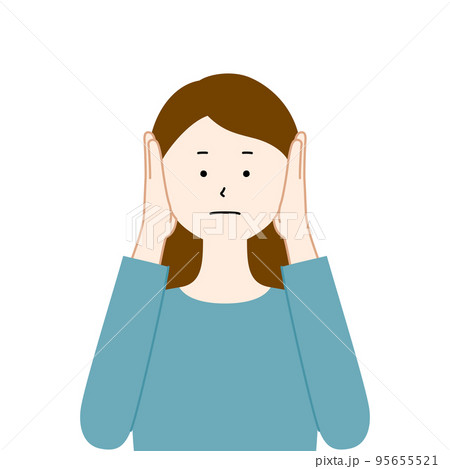 両手で耳をふさいでいる女性のイラスト・聞かざる(白背景・ベクター・切り抜き) 両手で耳をふさいでいる女性のイラスト・聞かざる(白背景・ベクター・切り抜き) 95655521