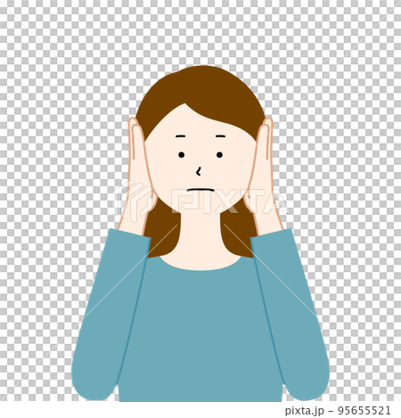 両手で耳をふさいでいる女性のイラスト・聞かざる(白背景・ベクター・切り抜き) 両手で耳をふさいでいる女性のイラスト・聞かざる(白背景・ベクター・切り抜き) 95655521