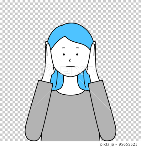 両手で耳をふさいでいる女性のイラスト・聞かざる(白背景・ベクター・切り抜き) 両手で耳をふさいでいる女性のイラスト・聞かざる(白背景・ベクター・切り抜き) 95655523