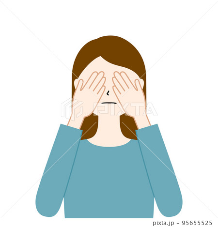 両手で目をふさいでいる女性のイラスト・見ざる(白背景・ベクター・切り抜き) 両手で目をふさいでいる女性のイラスト・見ざる(白背景・ベクター・切り抜き) 95655525