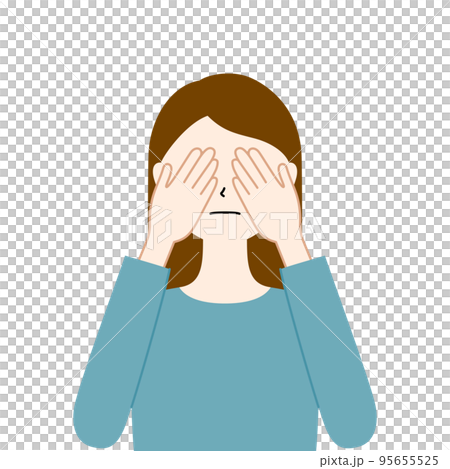 両手で目をふさいでいる女性のイラスト・見ざる(白背景・ベクター・切り抜き) 両手で目をふさいでいる女性のイラスト・見ざる(白背景・ベクター・切り抜き) 95655525