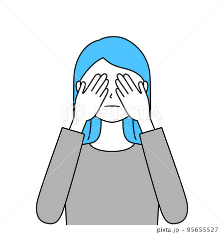 両手で目をふさいでいる女性のイラスト・見ざる(白背景・ベクター・切り抜き) 両手で目をふさいでいる女性のイラスト・見ざる(白背景・ベクター・切り抜き) 95655527