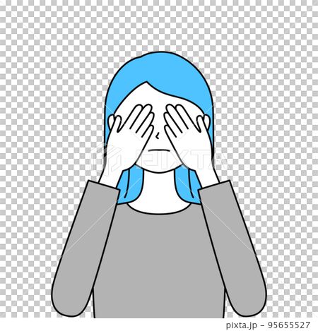 両手で目をふさいでいる女性のイラスト・見ざる(白背景・ベクター・切り抜き) 両手で目をふさいでいる女性のイラスト・見ざる(白背景・ベクター・切り抜き) 95655527