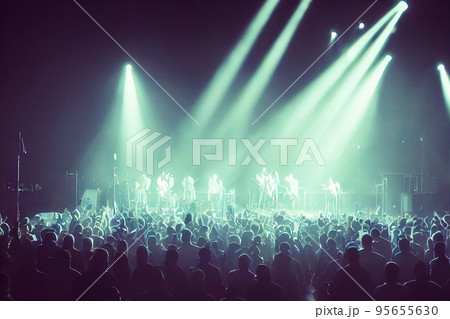 Crowd of people in music festival at spectacular night concert 95655630