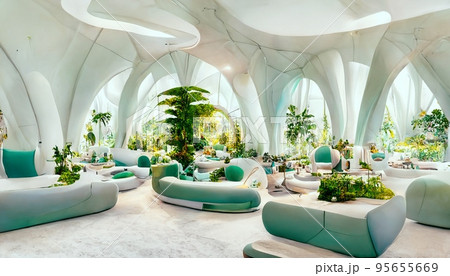 Futuristic indoor botanical garden spectacular design 3D illustration 95655669