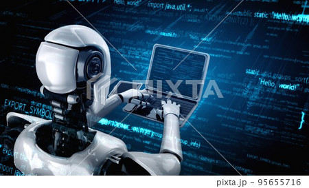 Futuristic robot artificial intelligence huminoid AI programming coding 95655716
