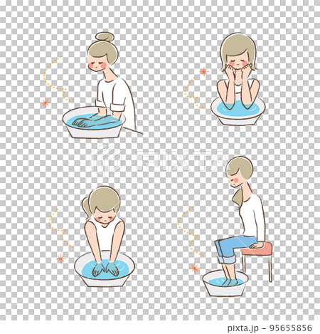 Female color line drawing set to take a partial bath 95655856