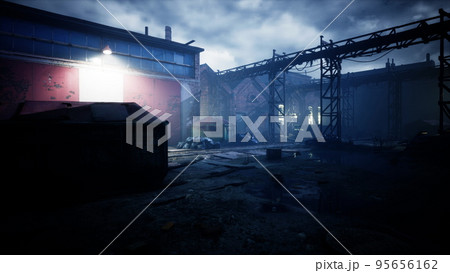 frightening abandoned factory at night 95656162
